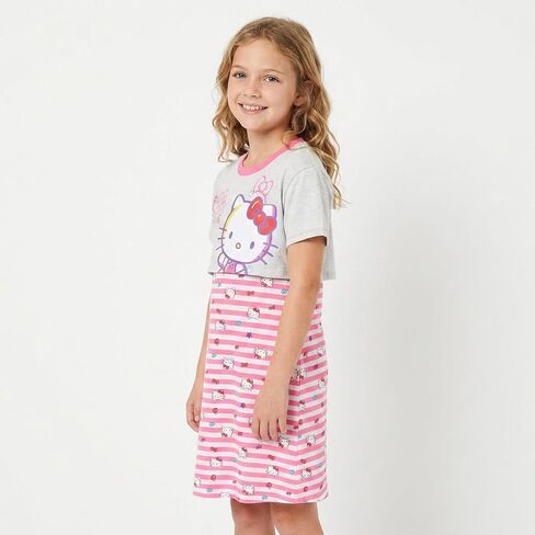 Hello Kitty Sanrio Girls Short Sleeve Shirt and Sleeveless Dress 2 Piece Set for Big Kids in Kuwait