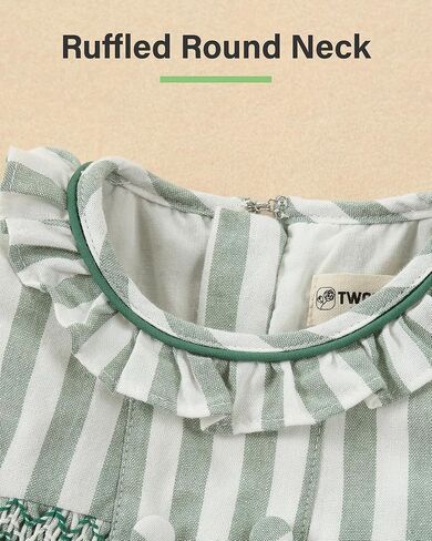 Twoflower Girls Hand-Smocked Dress - Sage Green Striped Vintage Boutique Outfit - Traditional Embroidery in Saudi Arabia