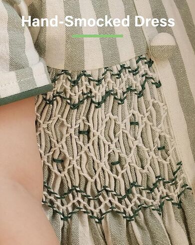 Twoflower Girls Hand-Smocked Dress - Sage Green Striped Vintage Boutique Outfit - Traditional Embroidery in Saudi Arabia