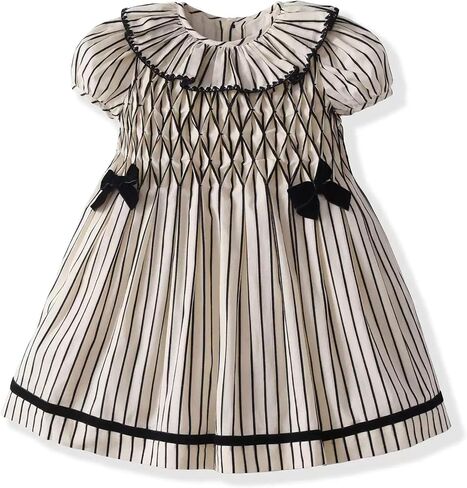 Twoflower Girls Hand-Smocked Dress - Sage Green Striped Vintage Boutique Outfit - Traditional Embroidery in Saudi Arabia