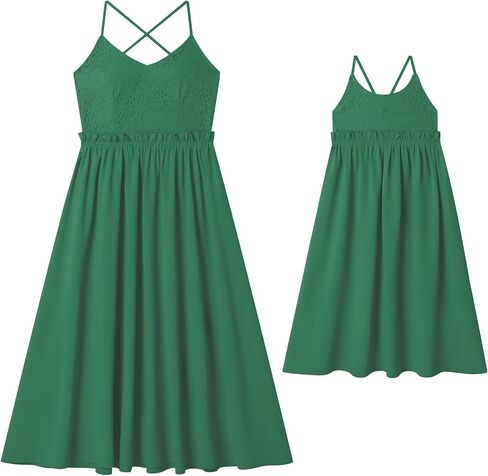 AWIBMK Mommy and Me Dress Lace Boho Mother Daughter Matching Summer Casual Holiday A-line Backless Cross Slip Dresses in Kuwait