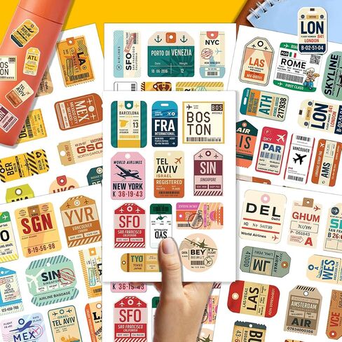 64PCS Travel Airport Tag Stickers – Vintage Destination Labels for Luggage, Laptop, Scrapbooking & Travel Journal Decor in Kuwait