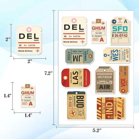 64PCS Travel Airport Tag Stickers – Vintage Destination Labels for Luggage, Laptop, Scrapbooking & Travel Journal Decor in Kuwait