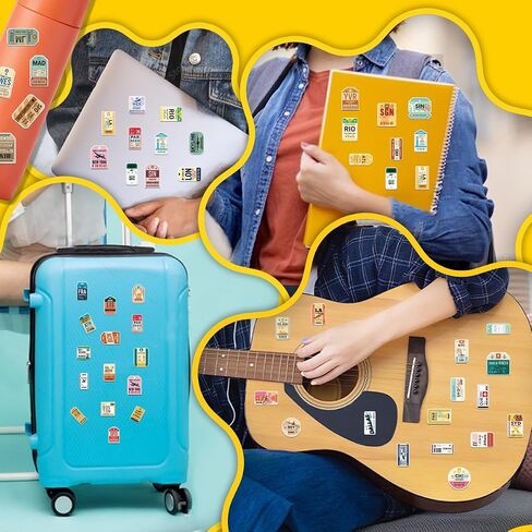 64PCS Travel Airport Tag Stickers – Vintage Destination Labels for Luggage, Laptop, Scrapbooking & Travel Journal Decor in Kuwait