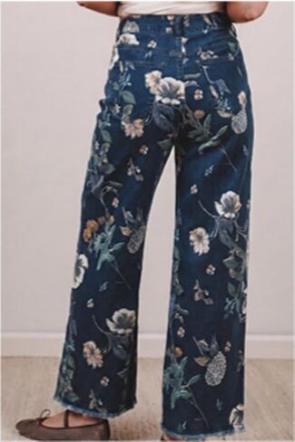 yoeasy Women's Wide Leg Jeans High Waisted Vintage Floral Printed Raw Hem Trendy Stretchy Baggy Casual Denim Pants in Kuwait