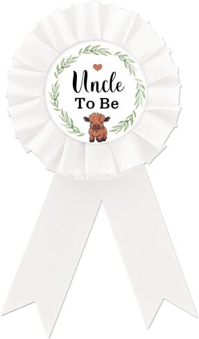 دبوس شارة من Highland Cow Uncle to Be، دبوس زر من Highland Cattle Best Uncle Ever، زر شريط جائزة White Rosette Farm Cattle Baby للرجال للرجال، لوازم الحفلات الغربية لإعلان الجنس/إعلان الحمل in Kuwait