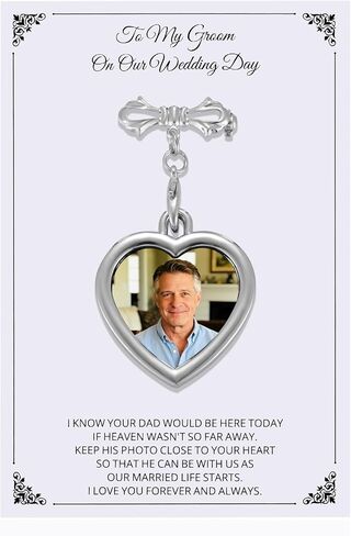 Ukodnus Personalised Memorial Photo Charm Pin for Groom Wedding Day, Wedding Keepsake Memorial Charm Frame for Him, Remembrance Gifts for Groom from Bride, In Loving Memory Photo Pin in Kuwait
