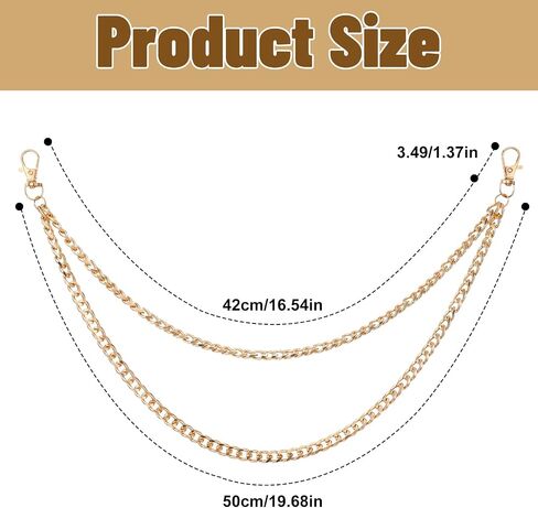 Molain 2 Pcs Pants Pocket Chain, Layered Metal Pants Chain for Men Women Hip Hop Jean Decorative Chains with Lobster Clasps Streetwear Hip Hop Punk Accessories for Wallet Keys Gold Silver in Kuwait