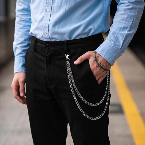 Molain 2 Pcs Pants Pocket Chain, Layered Metal Pants Chain for Men Women Hip Hop Jean Decorative Chains with Lobster Clasps Streetwear Hip Hop Punk Accessories for Wallet Keys Gold Silver in Kuwait