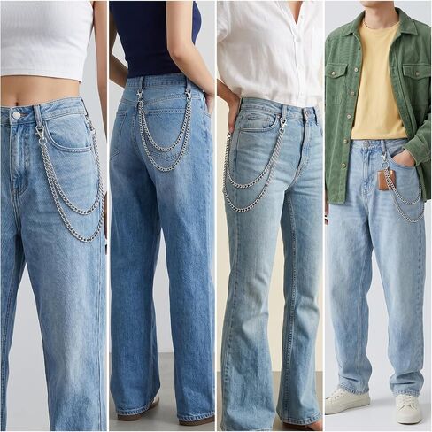 Molain 2 Pcs Pants Pocket Chain, Layered Metal Pants Chain for Men Women Hip Hop Jean Decorative Chains with Lobster Clasps Streetwear Hip Hop Punk Accessories for Wallet Keys Gold Silver in Kuwait