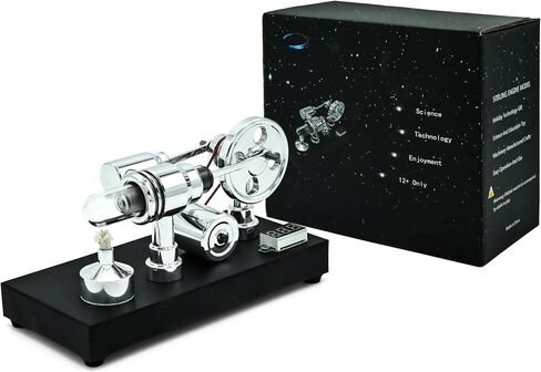 Mirror Polished Stirling Engine with Voltmeter & USB Plug - High-Performance Model for Engineering Enthusiasts, Hands-On Experiment Kit (Mirror Polished) in Kuwait