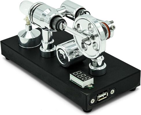Mirror Polished Stirling Engine with Voltmeter & USB Plug - High-Performance Model for Engineering Enthusiasts, Hands-On Experiment Kit (Mirror Polished) in Kuwait