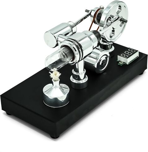Mirror Polished Stirling Engine with Voltmeter & USB Plug - High-Performance Model for Engineering Enthusiasts, Hands-On Experiment Kit (Mirror Polished) in Kuwait