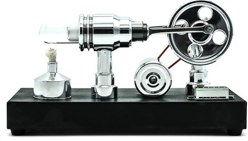 Mirror Polished Stirling Engine with Voltmeter & USB Plug - High-Performance Model for Engineering Enthusiasts, Hands-On Experiment Kit (Mirror Polished) in Kuwait