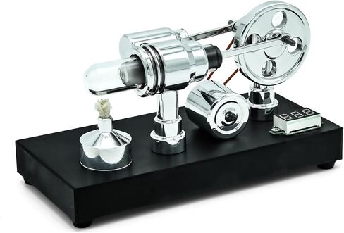 Mirror Polished Stirling Engine with Voltmeter & USB Plug - High-Performance Model for Engineering Enthusiasts, Hands-On Experiment Kit (Mirror Polished) in Kuwait