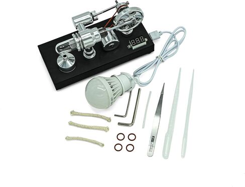 Mirror Polished Stirling Engine with Voltmeter & USB Plug - High-Performance Model for Engineering Enthusiasts, Hands-On Experiment Kit (Mirror Polished) in Kuwait