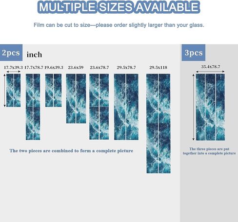 Window Privacy Film, Blue Waves Stained Glass Window Film Static Clings, Modern Summer Ocean Coastal Nautical Sun Blocking Decorative Windows Covering Tint for Glass Door, 23.6" x 59" in Saudi Arabia