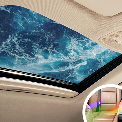 Window Privacy Film, Blue Waves Stained Glass Window Film Static Clings, Modern Summer Ocean Coastal Nautical Sun Blocking Decorative Windows Covering Tint for Glass Door, 23.6" x 59" in Saudi Arabia