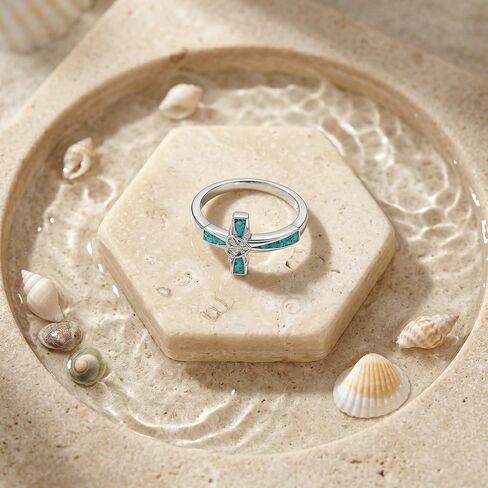 Turquoise Cross Ring 925 Sterling Silver Infinity Heart Cross Ring Religious Jewelry Present for Women Mom in Saudi Arabia