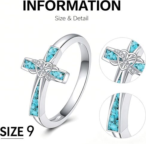 Turquoise Cross Ring 925 Sterling Silver Infinity Heart Cross Ring Religious Jewelry Present for Women Mom in Saudi Arabia