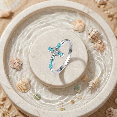 Turquoise Cross Ring 925 Sterling Silver Infinity Heart Cross Ring Religious Jewelry Present for Women Mom in Saudi Arabia