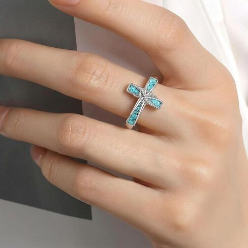 Turquoise Cross Ring 925 Sterling Silver Infinity Heart Cross Ring Religious Jewelry Present for Women Mom in Saudi Arabia