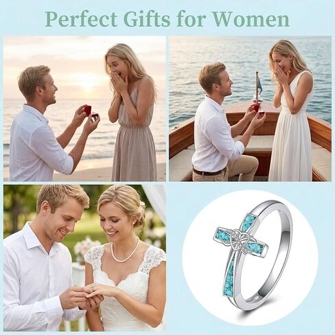 Turquoise Cross Ring 925 Sterling Silver Infinity Heart Cross Ring Religious Jewelry Present for Women Mom in Saudi Arabia