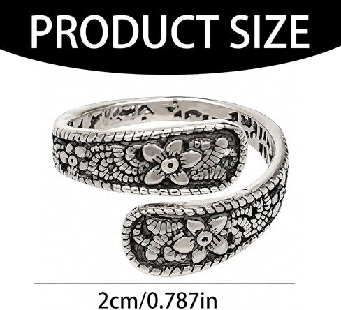 Vintage Open Adjustable Ring with Intricate Carving Design, Unique Boho Ethnic Style Finger Ring for Women, Antique Finish Statement Jewelry Gifts for Birthdays and Special Occasions in Kuwait