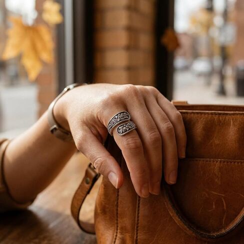 Vintage Open Adjustable Ring with Intricate Carving Design, Unique Boho Ethnic Style Finger Ring for Women, Antique Finish Statement Jewelry Gifts for Birthdays and Special Occasions in Kuwait