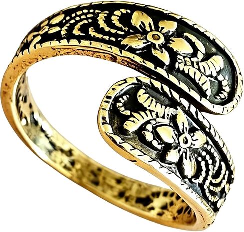 Vintage Open Adjustable Ring with Intricate Carving Design, Unique Boho Ethnic Style Finger Ring for Women, Antique Finish Statement Jewelry Gifts for Birthdays and Special Occasions in Kuwait