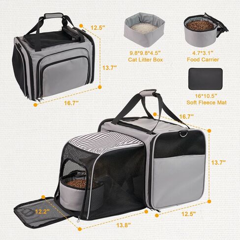 Cat Carrier with Litter Box, LitaiL Soft Cat Travel Carrier for Car Travel Long Distance, Expandable Large Cat Carrier, up to 20 lb to Road Trip, Camping, Hiking, Grey in Kuwait