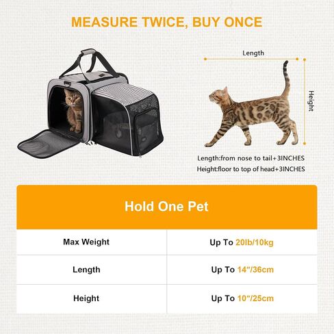 Cat Carrier with Litter Box, LitaiL Soft Cat Travel Carrier for Car Travel Long Distance, Expandable Large Cat Carrier, up to 20 lb to Road Trip, Camping, Hiking, Grey in Kuwait