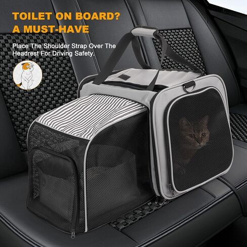 Cat Carrier with Litter Box, LitaiL Soft Cat Travel Carrier for Car Travel Long Distance, Expandable Large Cat Carrier, up to 20 lb to Road Trip, Camping, Hiking, Grey in Kuwait