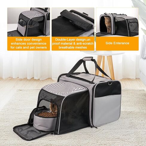 Cat Carrier with Litter Box, LitaiL Soft Cat Travel Carrier for Car Travel Long Distance, Expandable Large Cat Carrier, up to 20 lb to Road Trip, Camping, Hiking, Grey in Kuwait