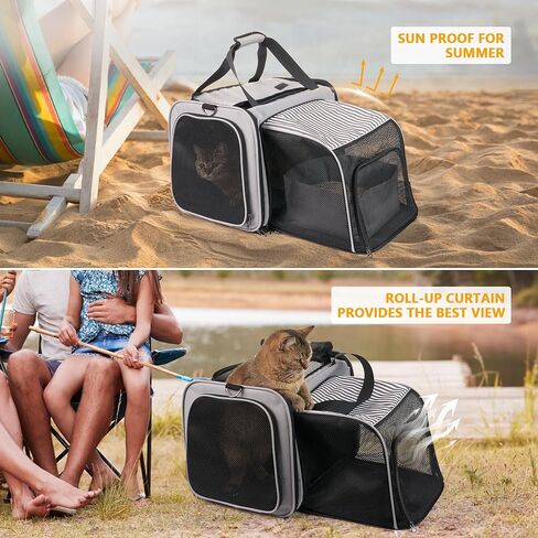 Cat Carrier with Litter Box, LitaiL Soft Cat Travel Carrier for Car Travel Long Distance, Expandable Large Cat Carrier, up to 20 lb to Road Trip, Camping, Hiking, Grey in Kuwait