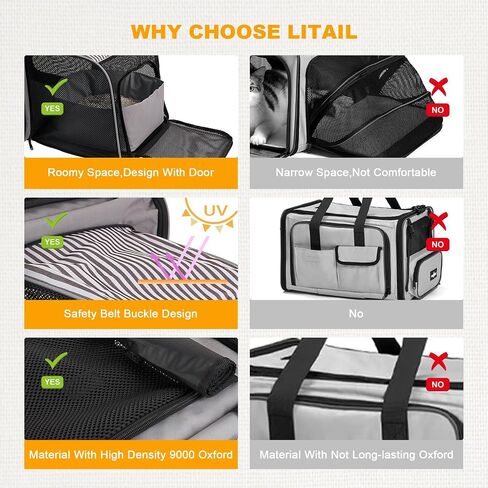 Cat Carrier with Litter Box, LitaiL Soft Cat Travel Carrier for Car Travel Long Distance, Expandable Large Cat Carrier, up to 20 lb to Road Trip, Camping, Hiking, Grey in Kuwait