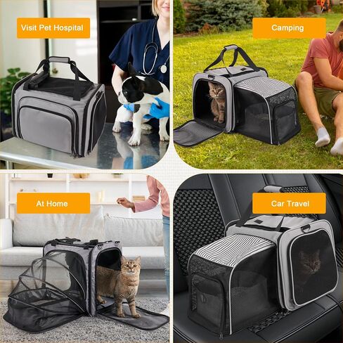 Cat Carrier with Litter Box, LitaiL Soft Cat Travel Carrier for Car Travel Long Distance, Expandable Large Cat Carrier, up to 20 lb to Road Trip, Camping, Hiking, Grey in Kuwait