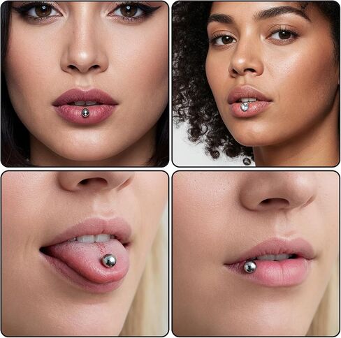 Tucnoeu 4 أزواج 16G 14G حلقات لسان الحلمة الملولبة داخليًا من الفولاذ الجراحي، مجوهرات ثقب اللسان للنساء والرجال 12/14/16/18 مم قضبان الحدائد in Kuwait