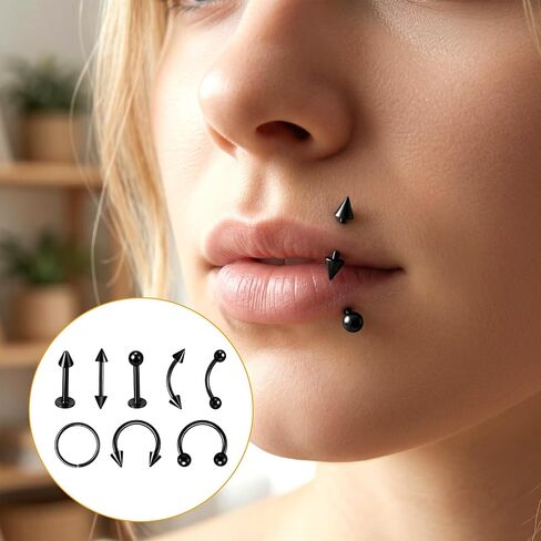 Skrfren 40 قطعة مجوهرات ثقب سوداء الشفاه حدوة حصان Labret ثعبان لدغة ثقب المجوهرات الحاجب الجسم مجوهرات 16G الحلزون القرط Daith Tragus الغضروف ترصيع للنساء الرجال in Kuwait