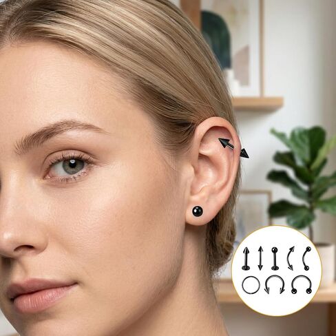 Skrfren 40 قطعة مجوهرات ثقب سوداء الشفاه حدوة حصان Labret ثعبان لدغة ثقب المجوهرات الحاجب الجسم مجوهرات 16G الحلزون القرط Daith Tragus الغضروف ترصيع للنساء الرجال in Kuwait