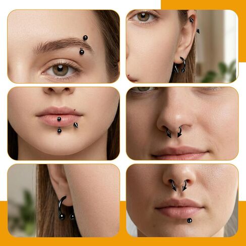 Skrfren 40 قطعة مجوهرات ثقب سوداء الشفاه حدوة حصان Labret ثعبان لدغة ثقب المجوهرات الحاجب الجسم مجوهرات 16G الحلزون القرط Daith Tragus الغضروف ترصيع للنساء الرجال in Kuwait