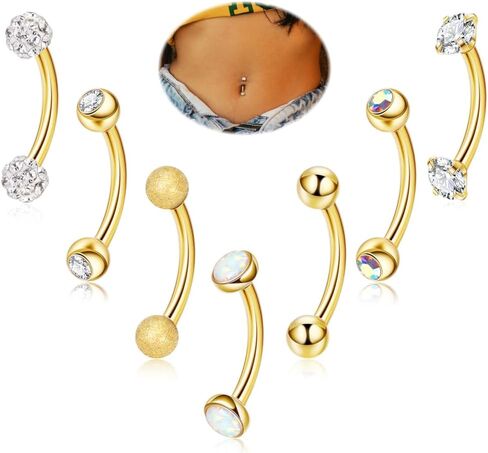 7PCS 14G 316L Stainless Steel Small Belly Button Rings for Women Tiny Internally Threaded Navel Ring Petite Hypoallergenic Belly Ring CZ Opal Curved Barbell Belly Piercing Jewelry 6-14mm in Kuwait