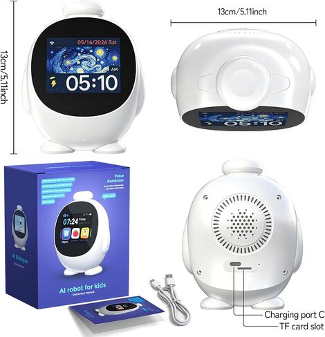 Kids Intelligent AI Alarm Clock, Ok to Wake Clock for Kids, Sleep Trainer Clock for Toddler, Adorable Digital Alarm Clock, AI Voice Clock with Chat, Time Management Gift for Children in Saudi Arabia