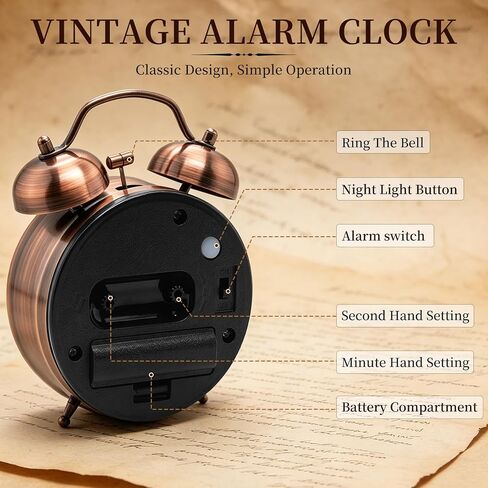 Loud Alarm Clock for Heavy Sleeper, Twin Bell Retro 3'' Silent Non-Ticking Mini Travel Quartz with Backlight, Luminous Dial, Battery Operated Mental Alarm Clock for Home Decoration Bedroom Bedside in Saudi Arabia