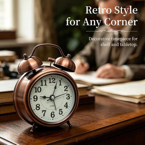 Loud Alarm Clock for Heavy Sleeper, Twin Bell Retro 3'' Silent Non-Ticking Mini Travel Quartz with Backlight, Luminous Dial, Battery Operated Mental Alarm Clock for Home Decoration Bedroom Bedside in Saudi Arabia