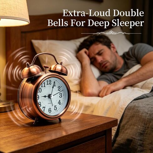 Loud Alarm Clock for Heavy Sleeper, Twin Bell Retro 3'' Silent Non-Ticking Mini Travel Quartz with Backlight, Luminous Dial, Battery Operated Mental Alarm Clock for Home Decoration Bedroom Bedside in Saudi Arabia