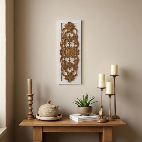 Sintosin Farmhouse Wood Wall Decor 30 Inch, Hanging Handmade Washed White Wooden Wall Art for Living Room, Rustic Decorative Wood Panels for Walls Bedroom Kitchen Hallway in Kuwait
