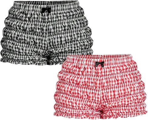 شورت نسائي صغير من SOLY HUX مكون من قطعتين منقوش بكشكشة Y2k Gingham بخصر مطاطي سروال قصير ملابس للخروج in Kuwait