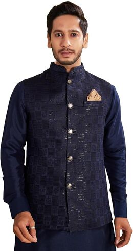 Indian Traditional Jacquard Open Waistcoat Wedding Festive Occasions Nehru Jacket For Men's in Saudi Arabia