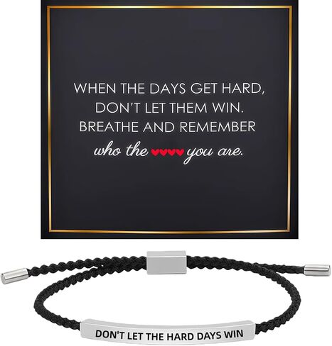 DON'T LET THE HARD DAYS WIN Bracelet for Women, Inspirational Engraved Bar Mens Bracelets Braided Baptism for Her Weave Leather Jewelry Gift Card in Kuwait